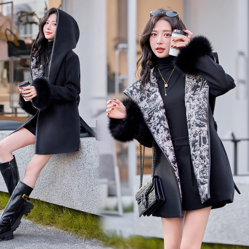Pinched waist down coat unique woolen coat for women