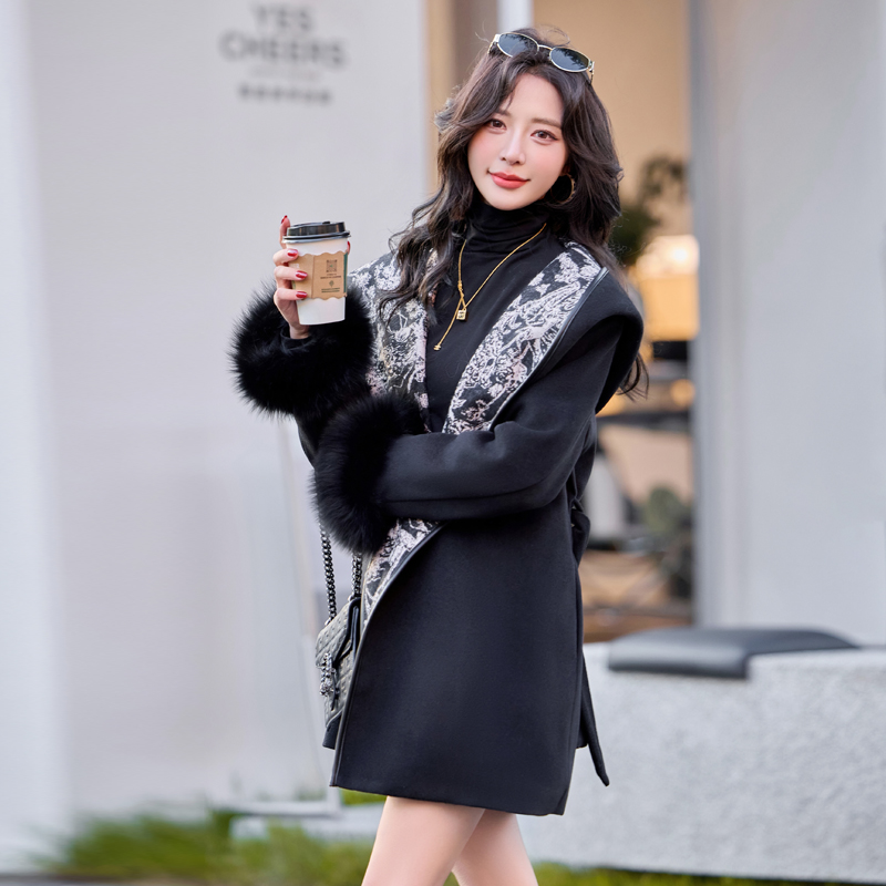 Pinched waist down coat unique woolen coat for women