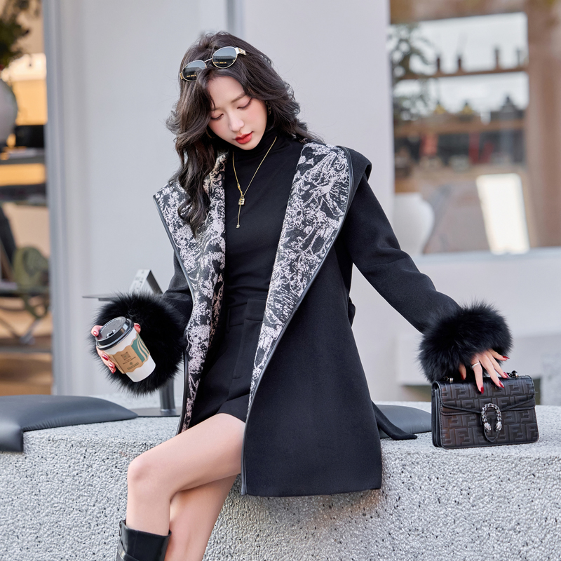 Pinched waist down coat unique woolen coat for women