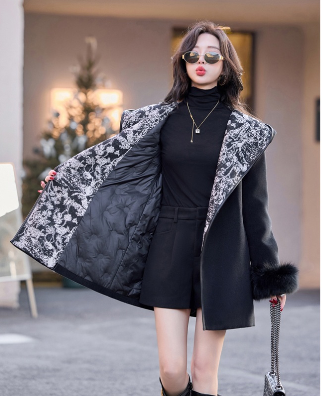 Pinched waist down coat unique woolen coat for women