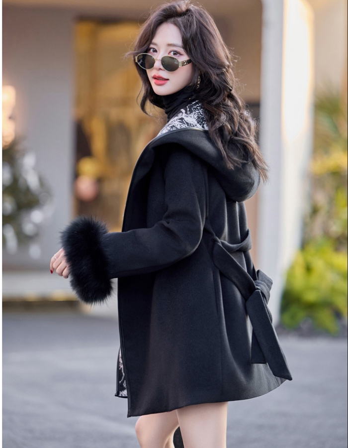 Pinched waist down coat unique woolen coat for women