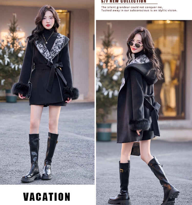 Pinched waist down coat unique woolen coat for women