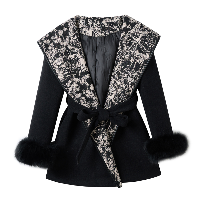 Pinched waist down coat unique woolen coat for women