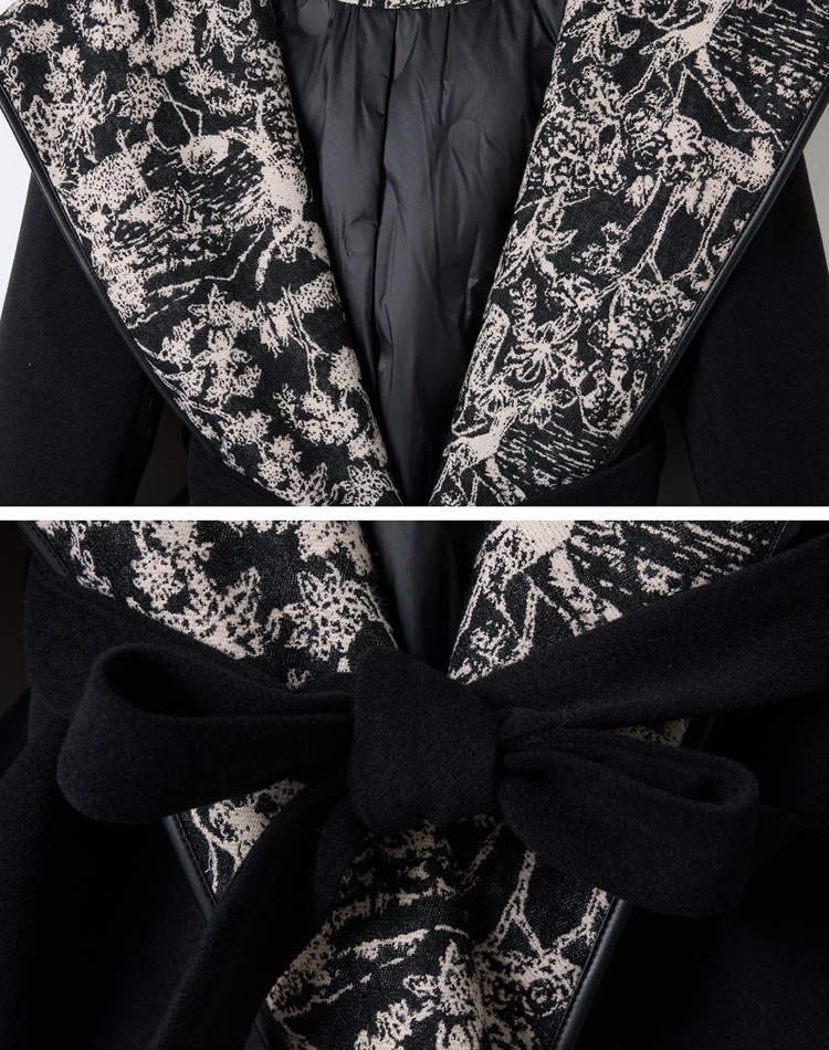 Pinched waist down coat unique woolen coat for women