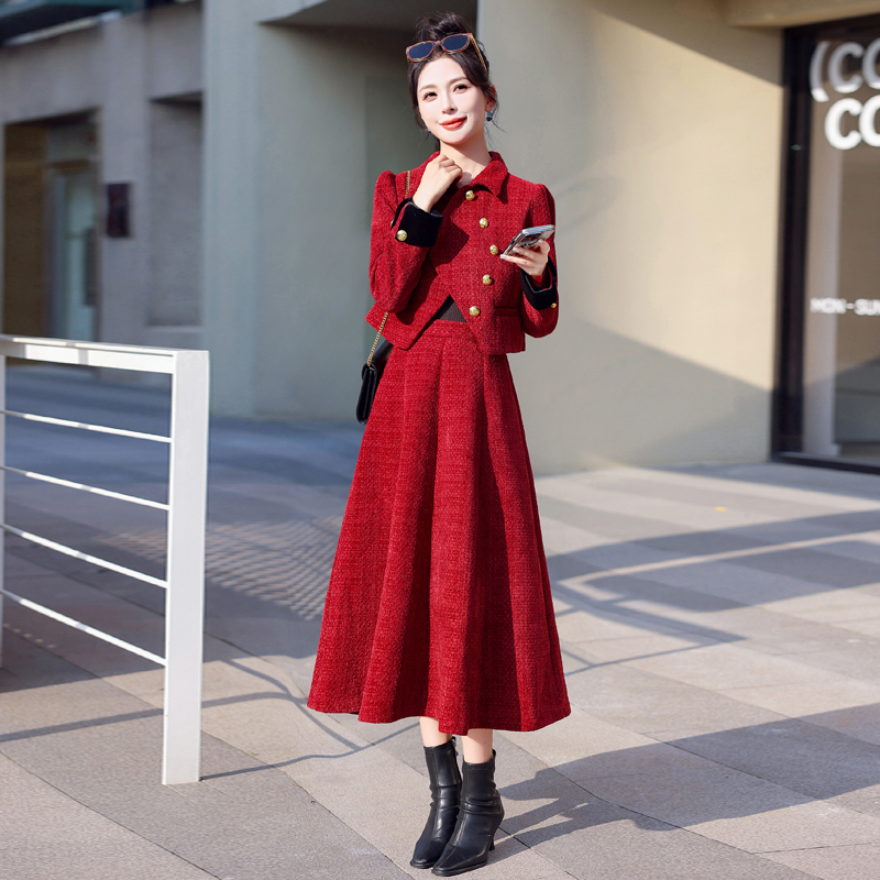 Chanelstyle evening dress temperament long skirt 2pcs set