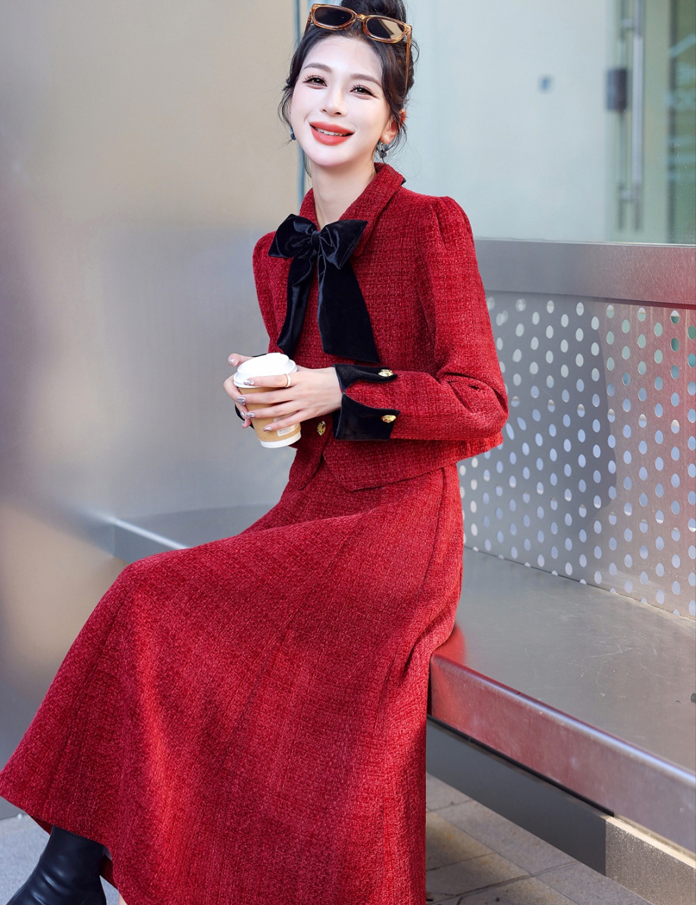 Chanelstyle evening dress temperament long skirt 2pcs set