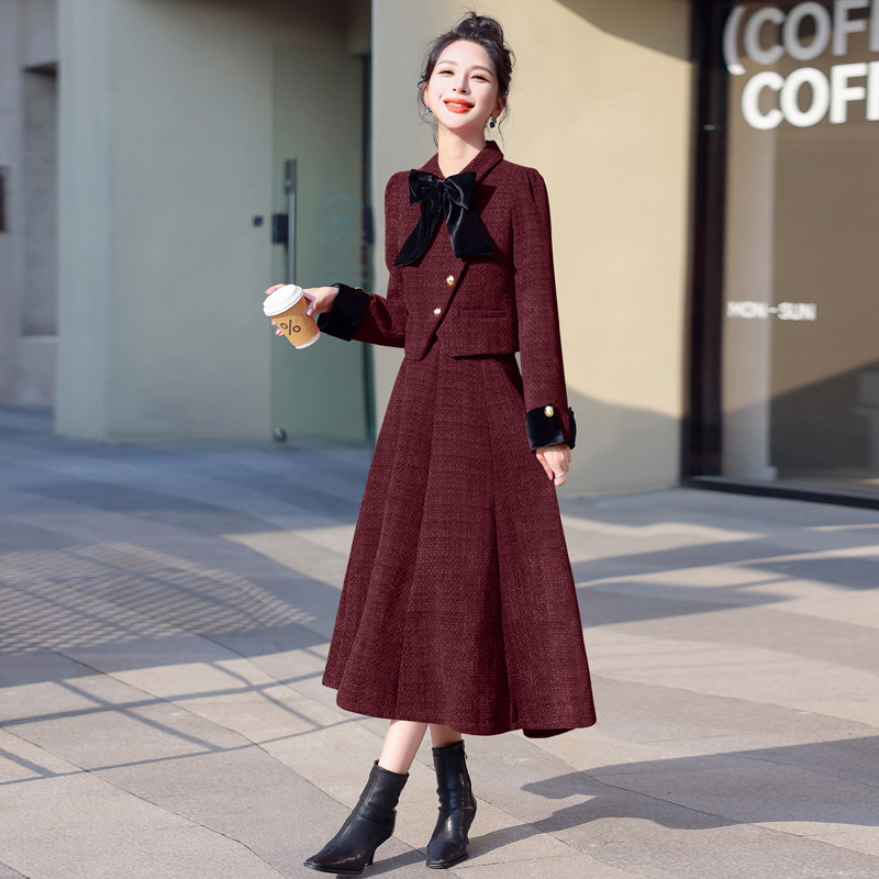 Chanelstyle evening dress temperament long skirt 2pcs set