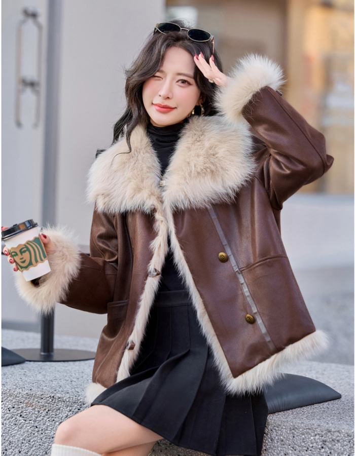 Fur collar imitation of fox parka suede fur coat for women