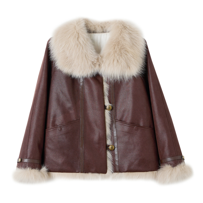 Fur collar imitation of fox parka suede fur coat for women