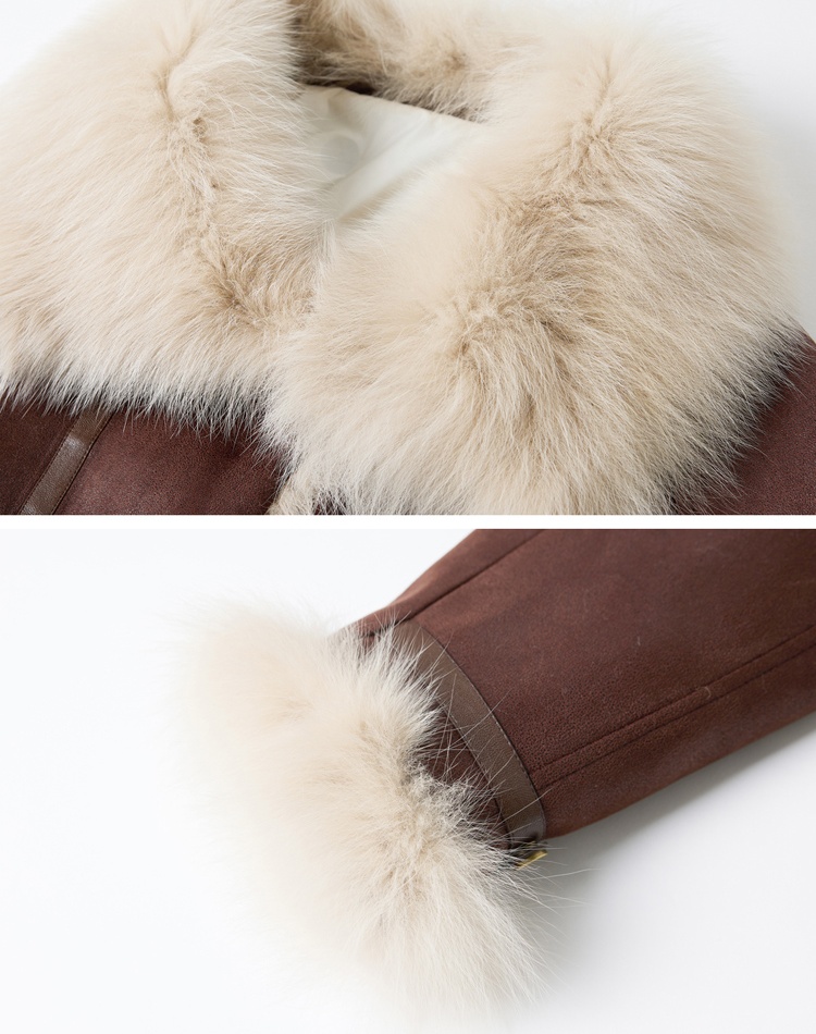 Fur collar imitation of fox parka suede fur coat for women