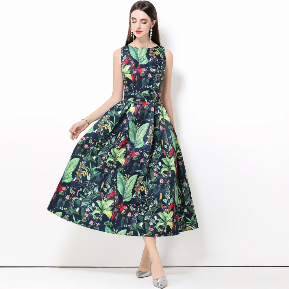 Pinched waist stereoscopic high waist A-line dress