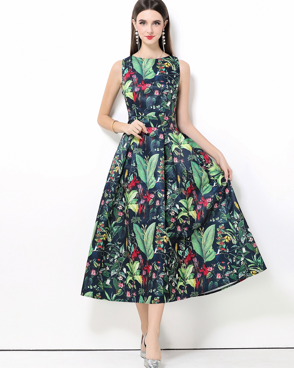 Pinched waist stereoscopic high waist A-line dress