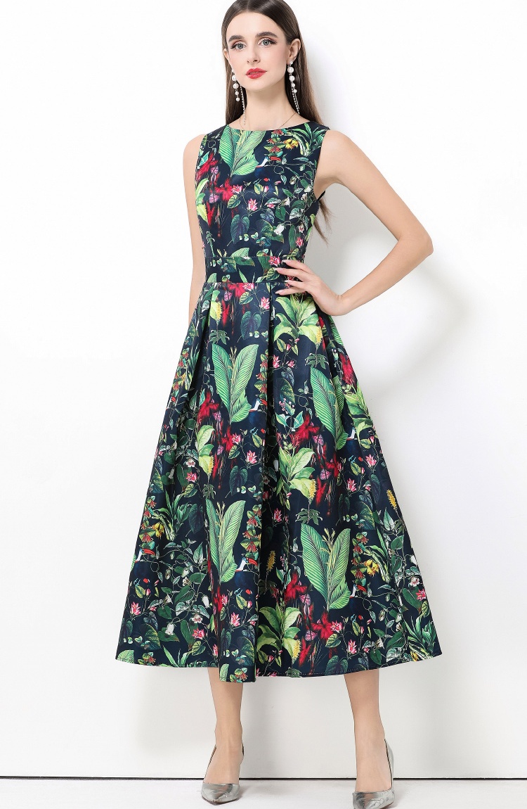 Pinched waist stereoscopic high waist A-line dress