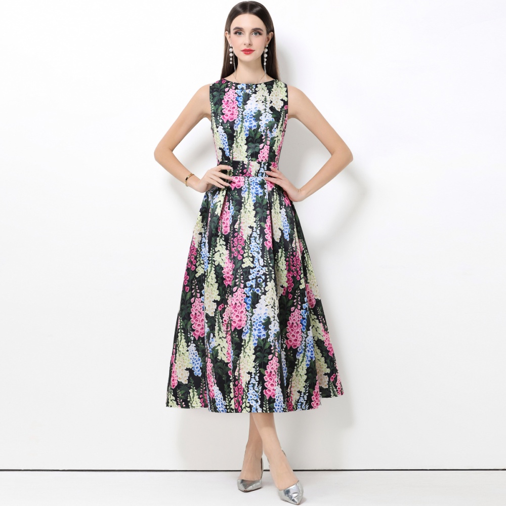 Pinched waist A-line clipping sleeveless dress