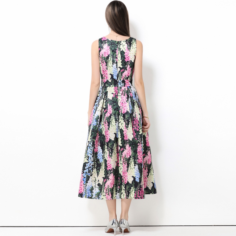 Pinched waist A-line clipping sleeveless dress