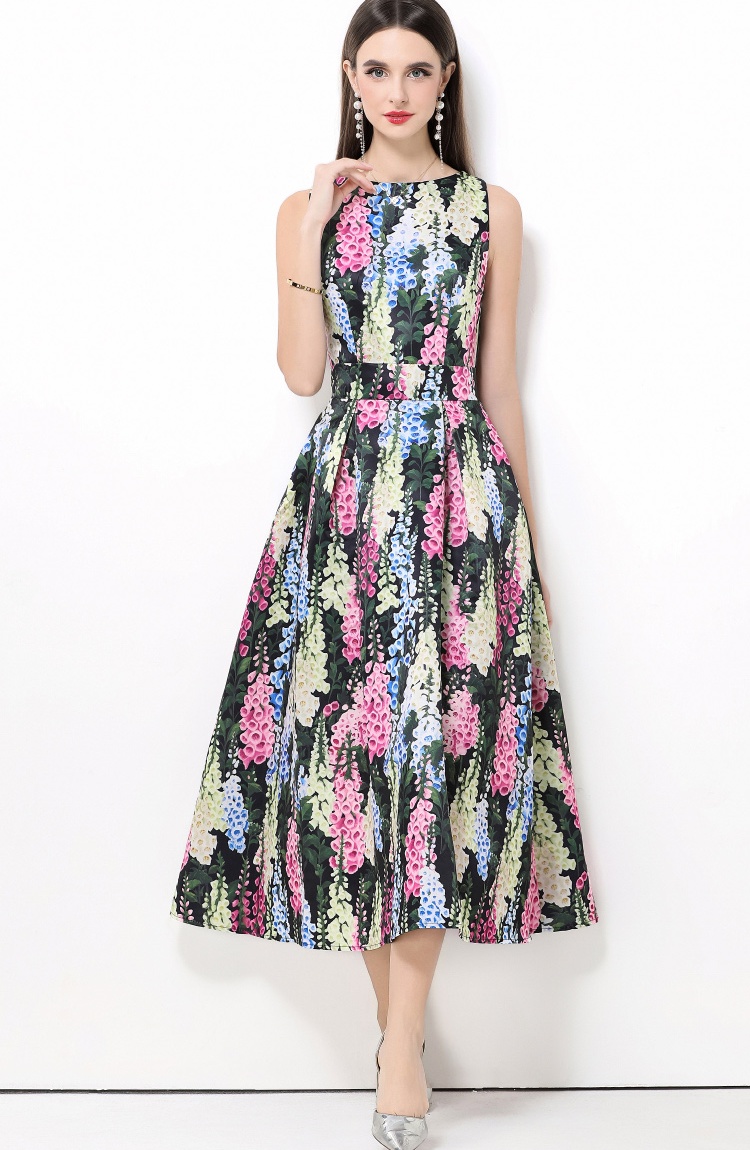 Pinched waist A-line clipping sleeveless dress