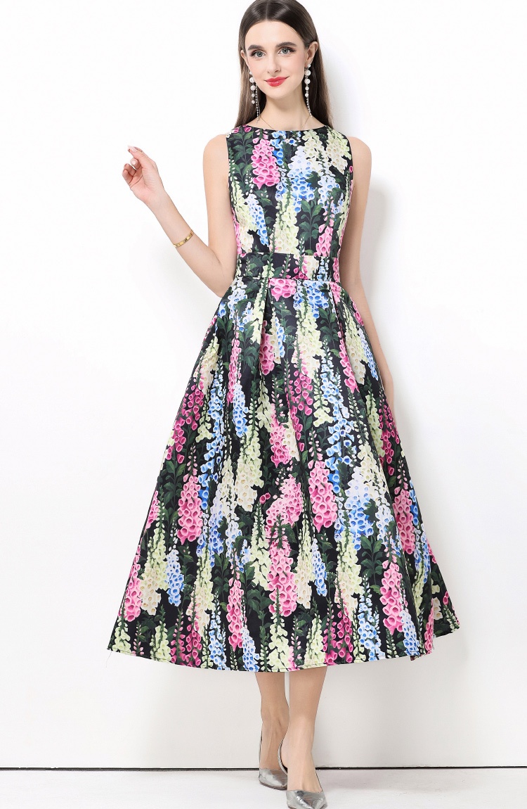 Pinched waist A-line clipping sleeveless dress