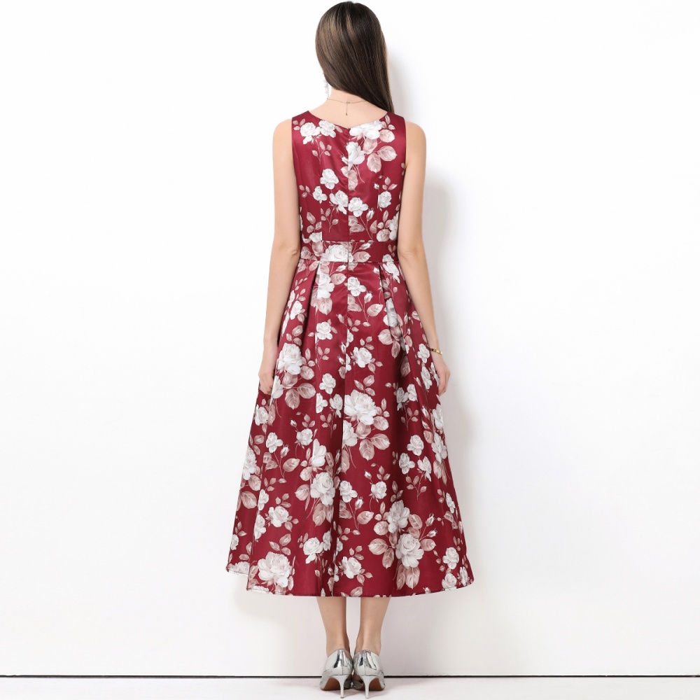 Clipping pinched waist sleeveless A-line high waist dress