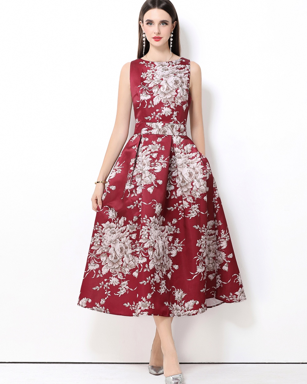 Clipping pinched waist high waist stereoscopic dress