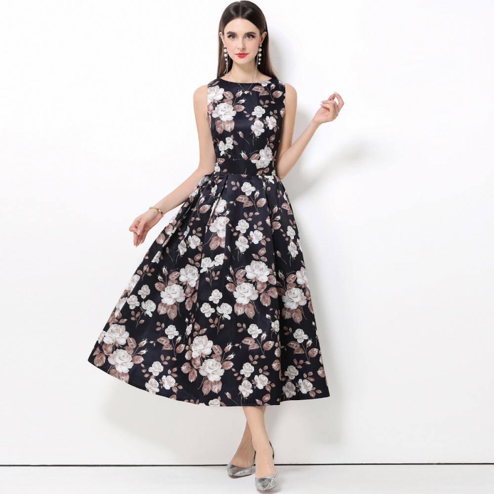 Sleeveless stereoscopic high waist clipping pinched waist dress