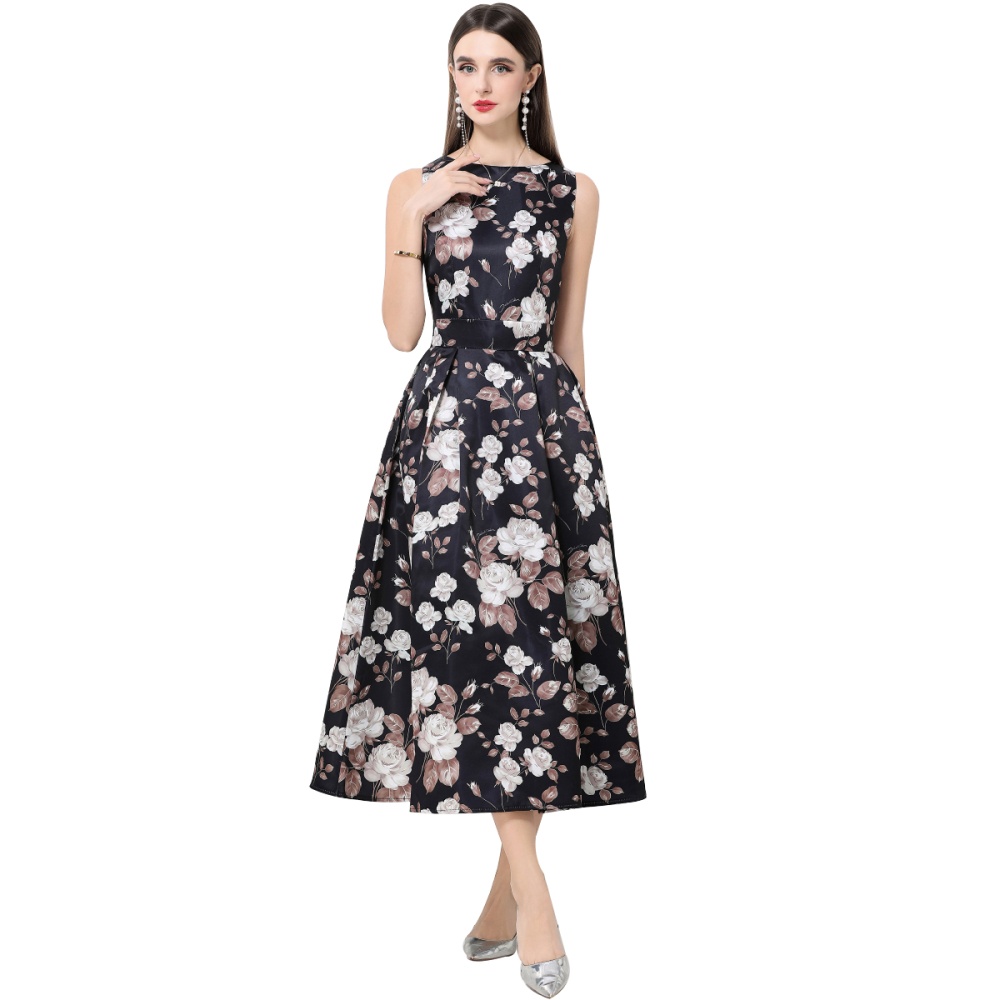 Sleeveless stereoscopic high waist clipping pinched waist dress