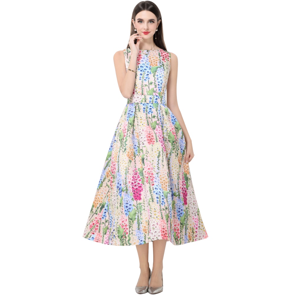 Sleeveless pinched waist A-line stereoscopic clipping dress