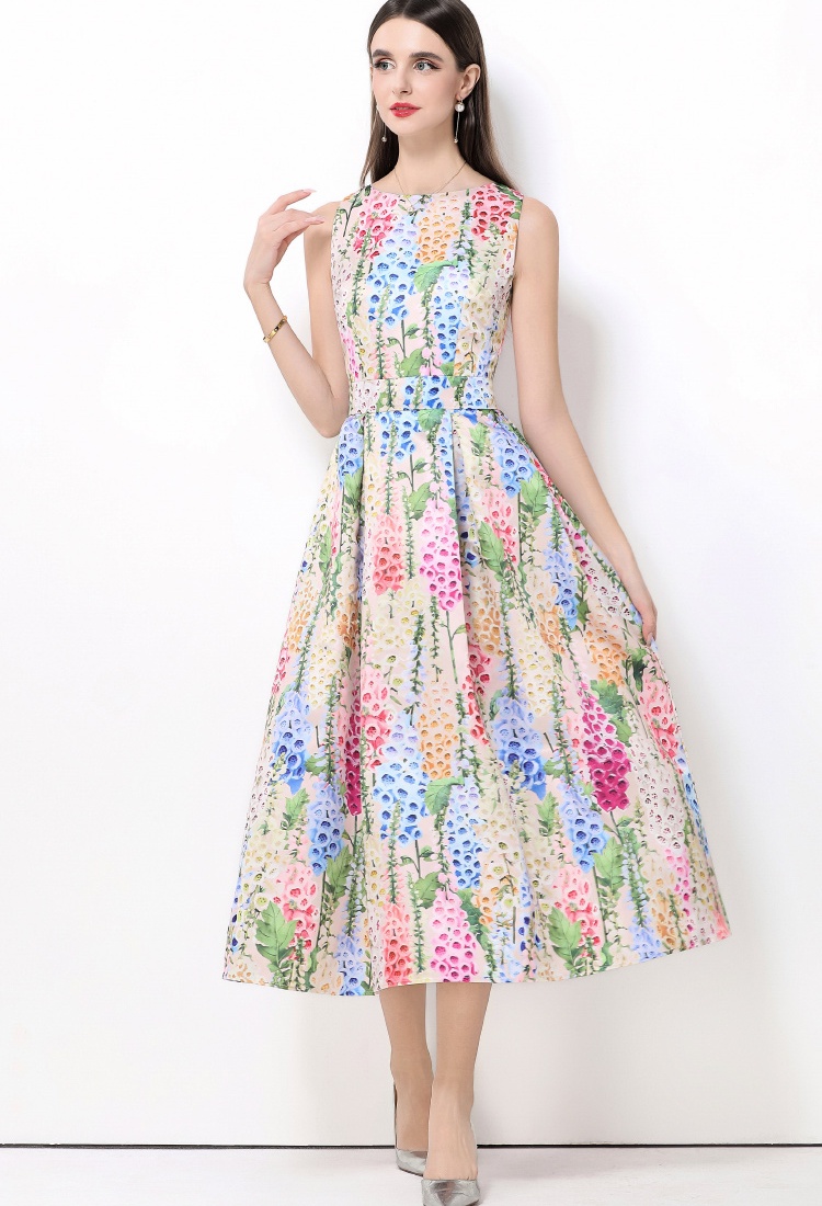Sleeveless pinched waist A-line stereoscopic clipping dress