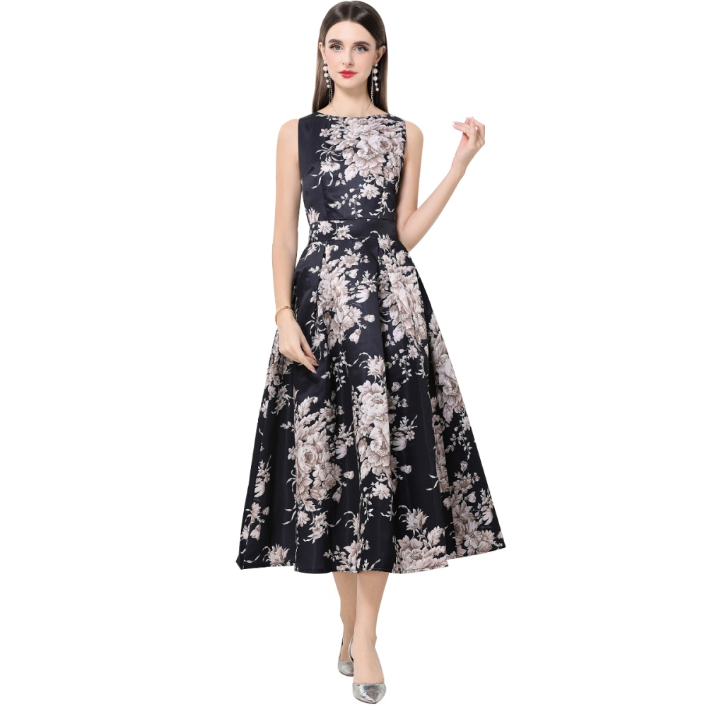 Sleeveless high waist pinched waist A-line dress