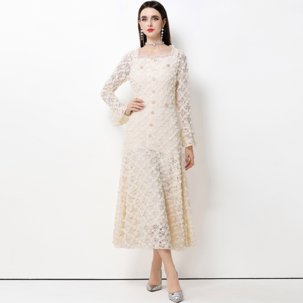 Light luxury flowers France style dress for women