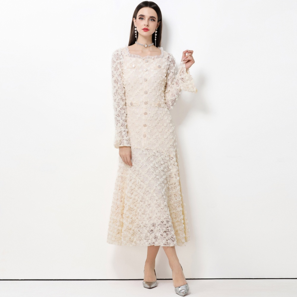 Light luxury flowers France style dress for women