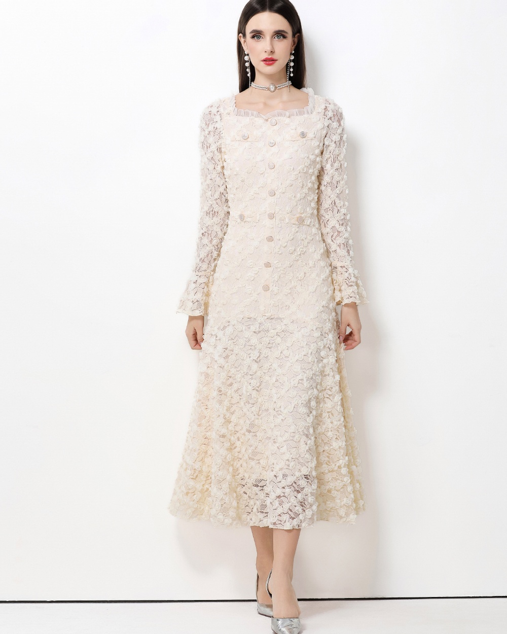 Light luxury flowers France style dress for women