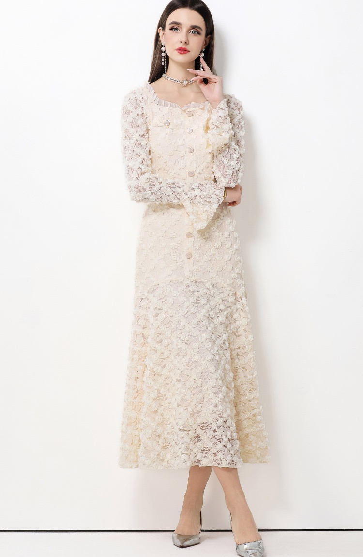 Light luxury flowers France style dress for women