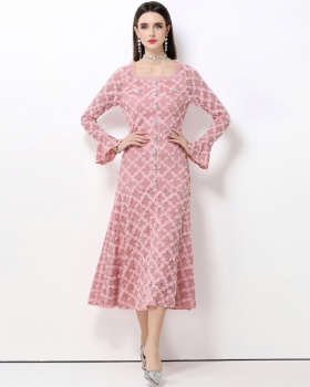 Stereoscopic trumpet sleeves flowers dress for women