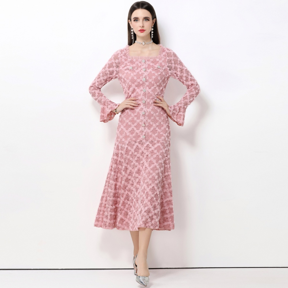 Stereoscopic trumpet sleeves flowers dress for women