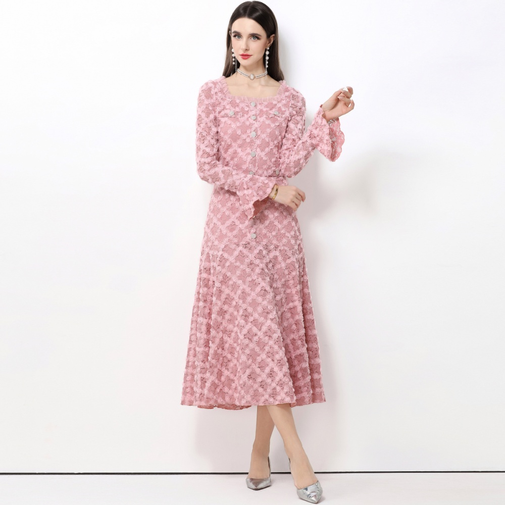 Stereoscopic trumpet sleeves flowers dress for women