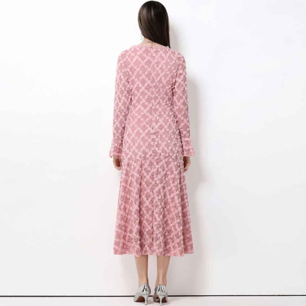 Stereoscopic trumpet sleeves flowers dress for women