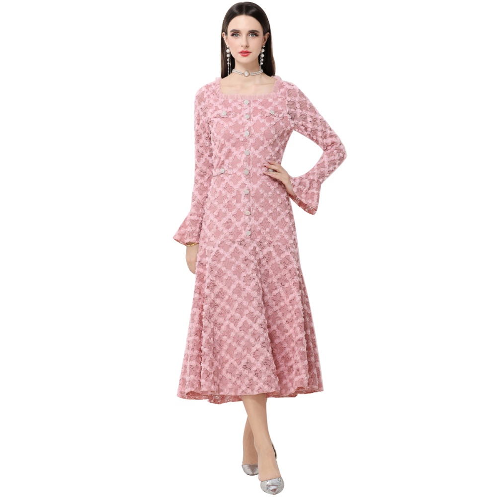 Stereoscopic trumpet sleeves flowers dress for women