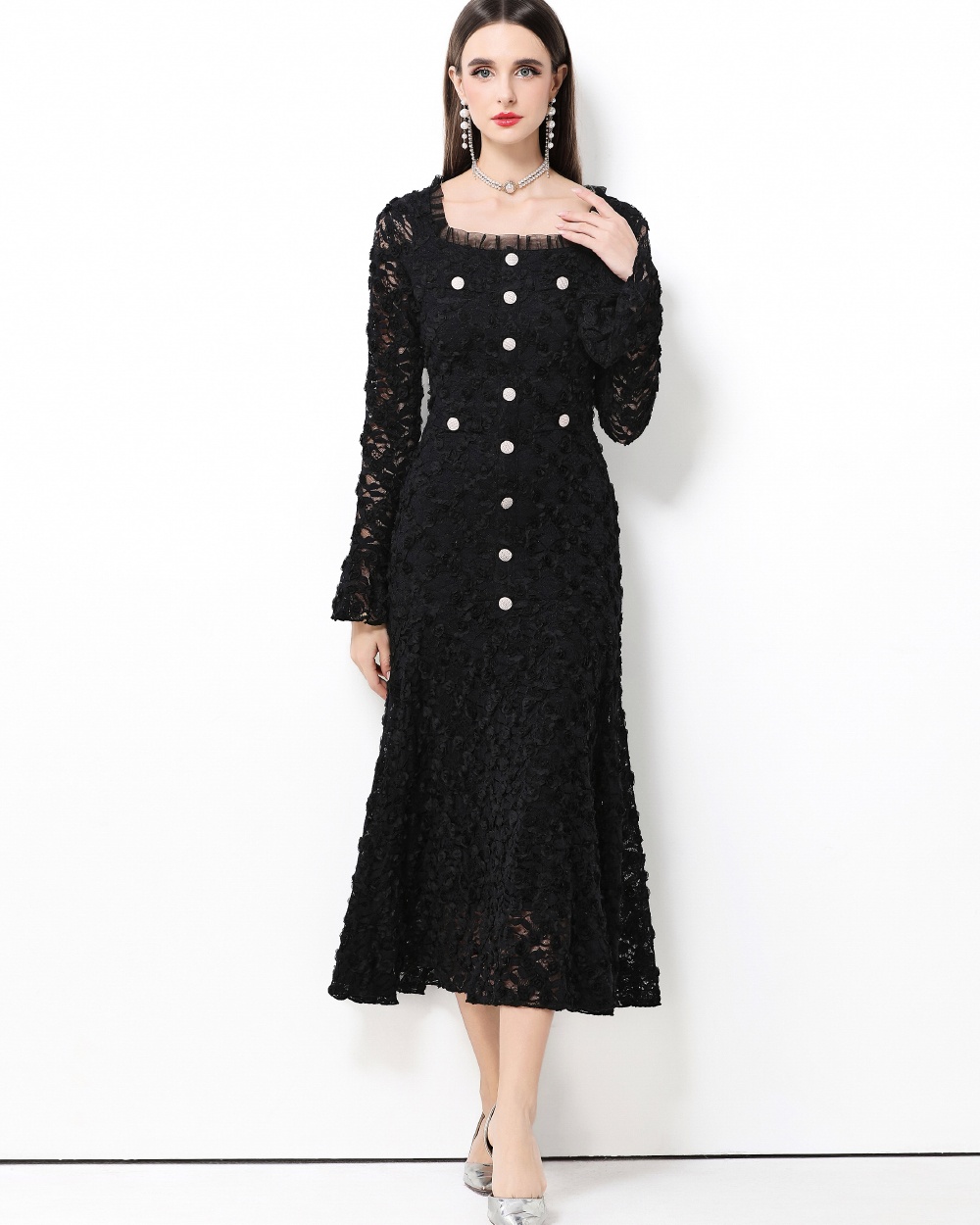 Lace light luxury flowers chanelstyle dress for women