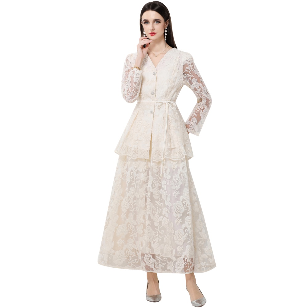 Embroidery dress long skirt a set