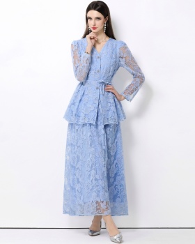 Gauze bandage long skirt lotus leaf edges dress a set