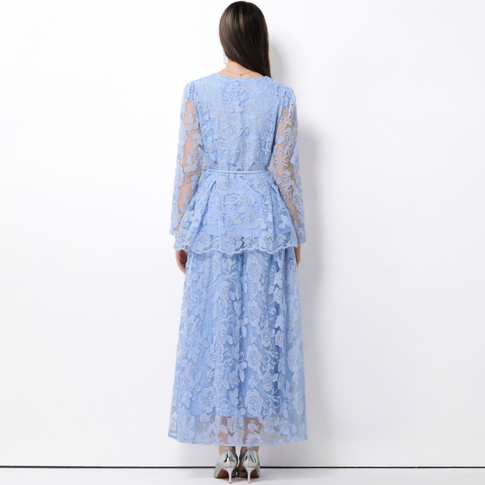 Gauze bandage long skirt lotus leaf edges dress a set