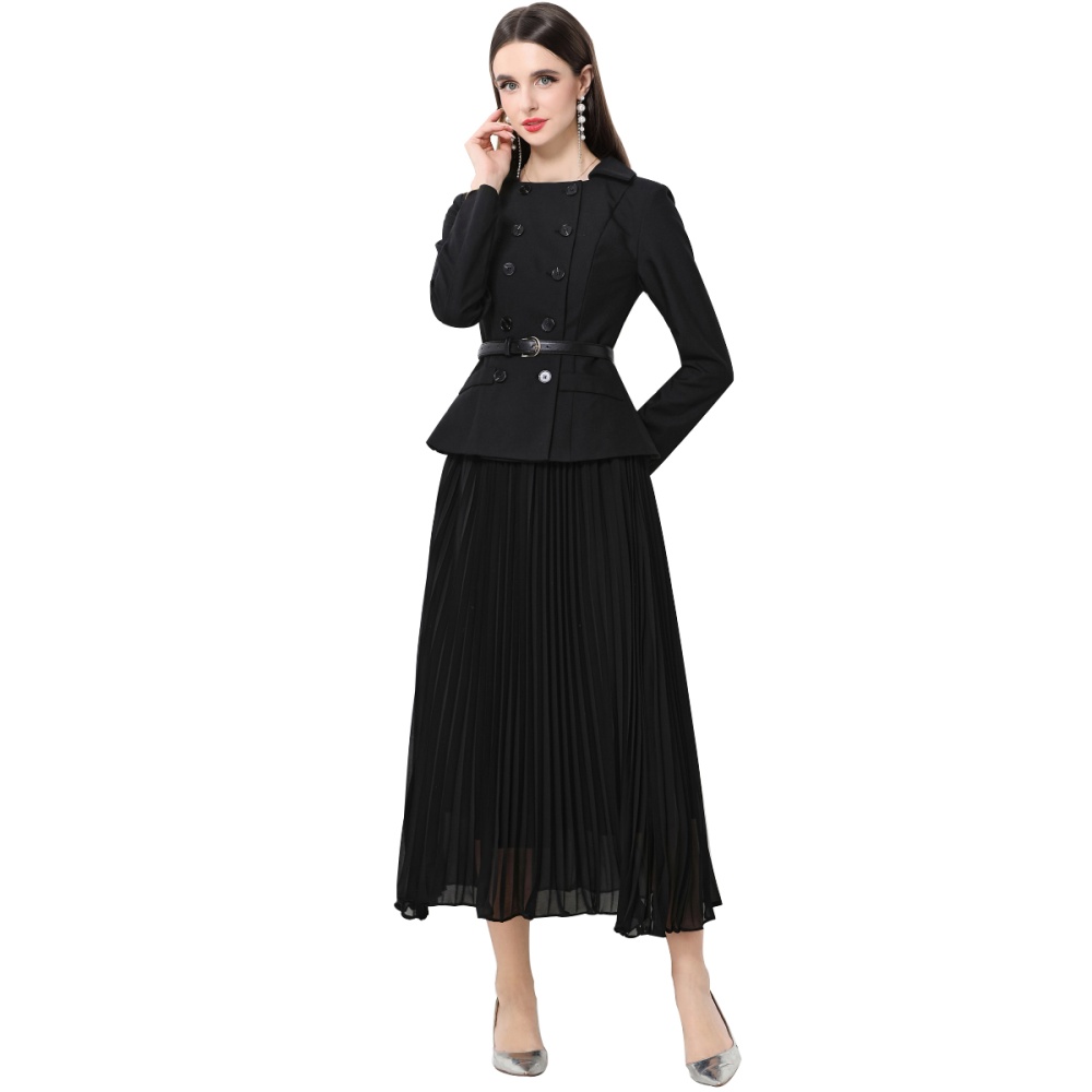 Long sleeve black lapel Pseudo-two splice dress