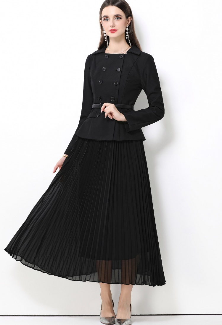 Long sleeve black lapel Pseudo-two splice dress