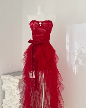 Retro christmas package hip long trailing lace dress