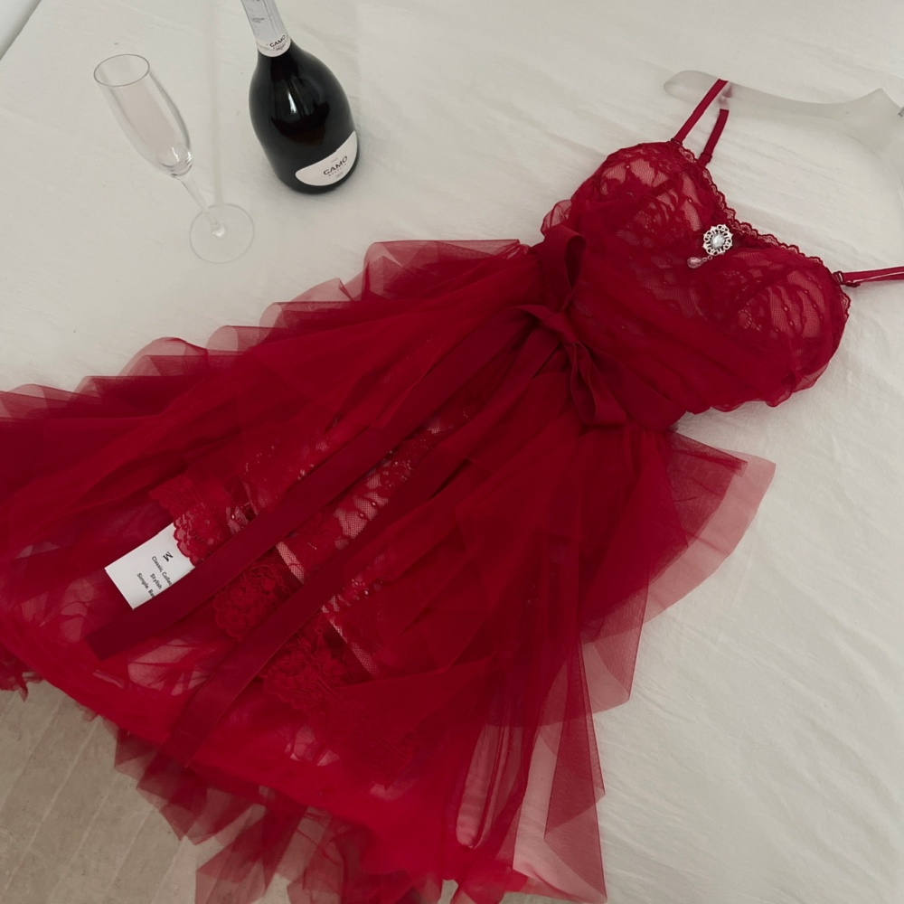 Retro christmas package hip long trailing lace dress