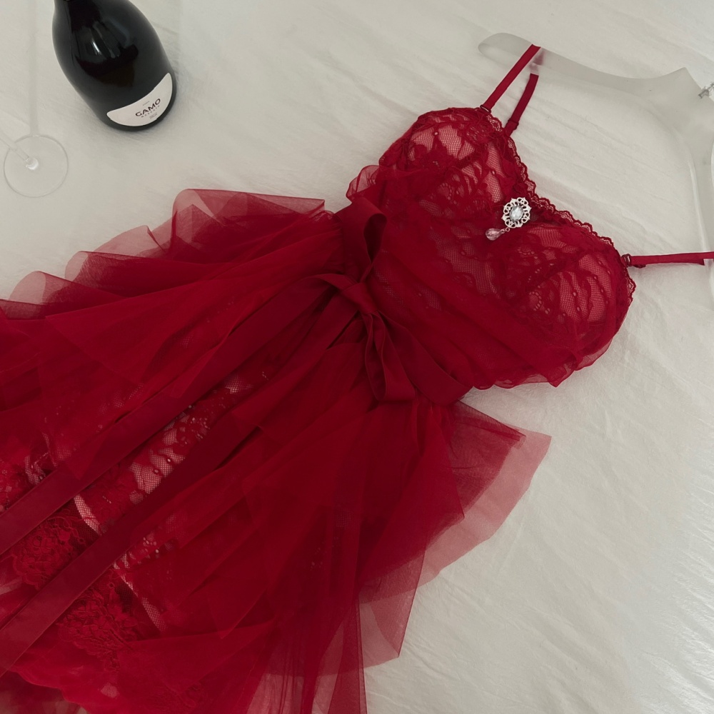 Retro christmas package hip long trailing lace dress