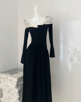 Cross collar mixed colors tops slim strapless dress