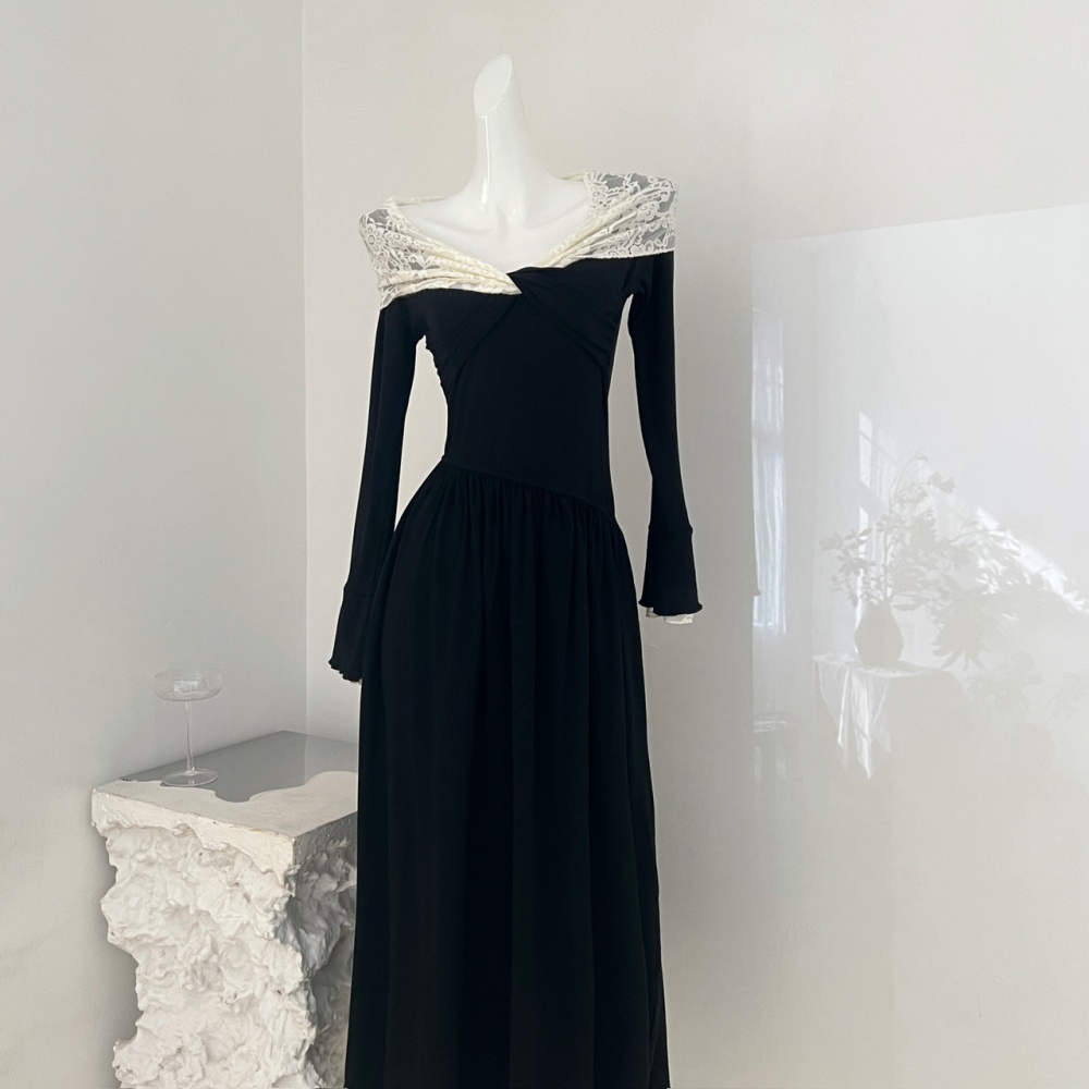 Cross collar mixed colors tops slim strapless dress