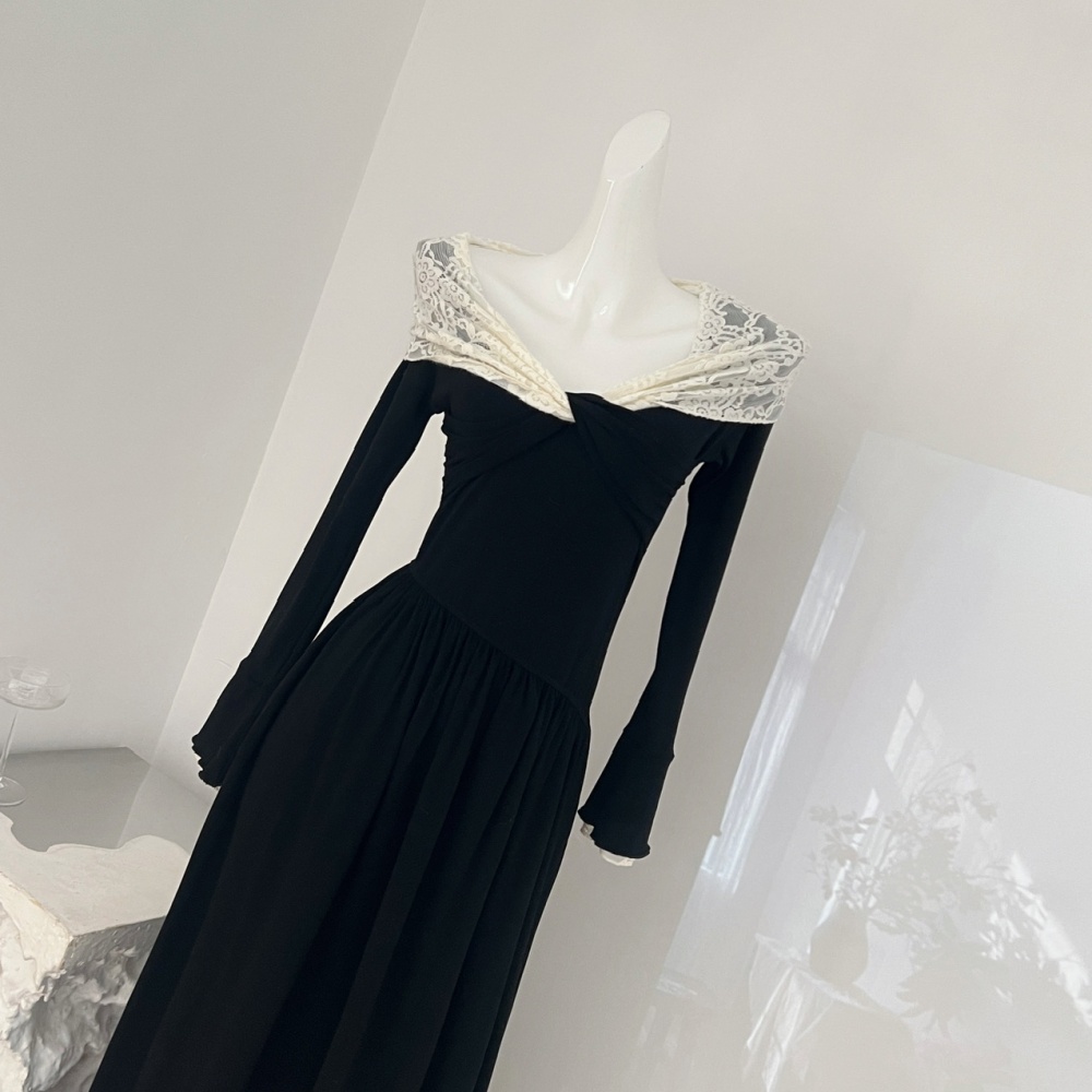 Cross collar mixed colors tops slim strapless dress