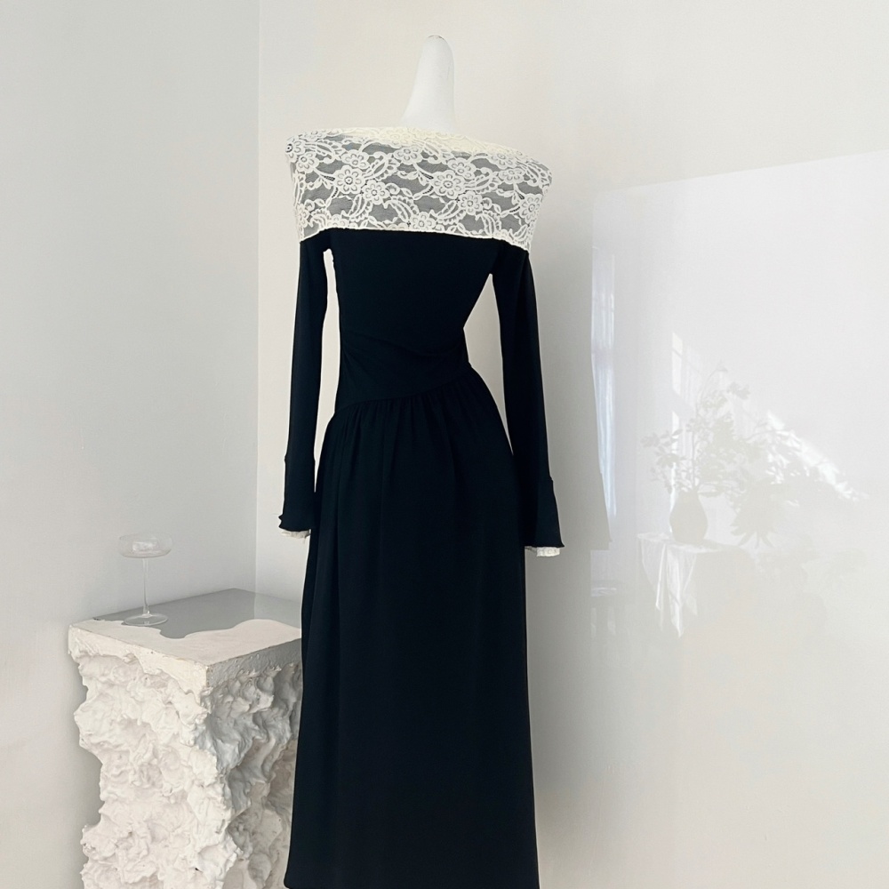 Cross collar mixed colors tops slim strapless dress